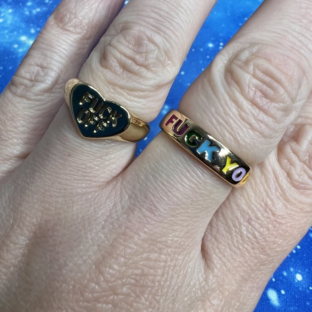 FU F*ck Off Gold Heart Shaped Sassy Adjustable Ring NEW - Picture 6 of 6